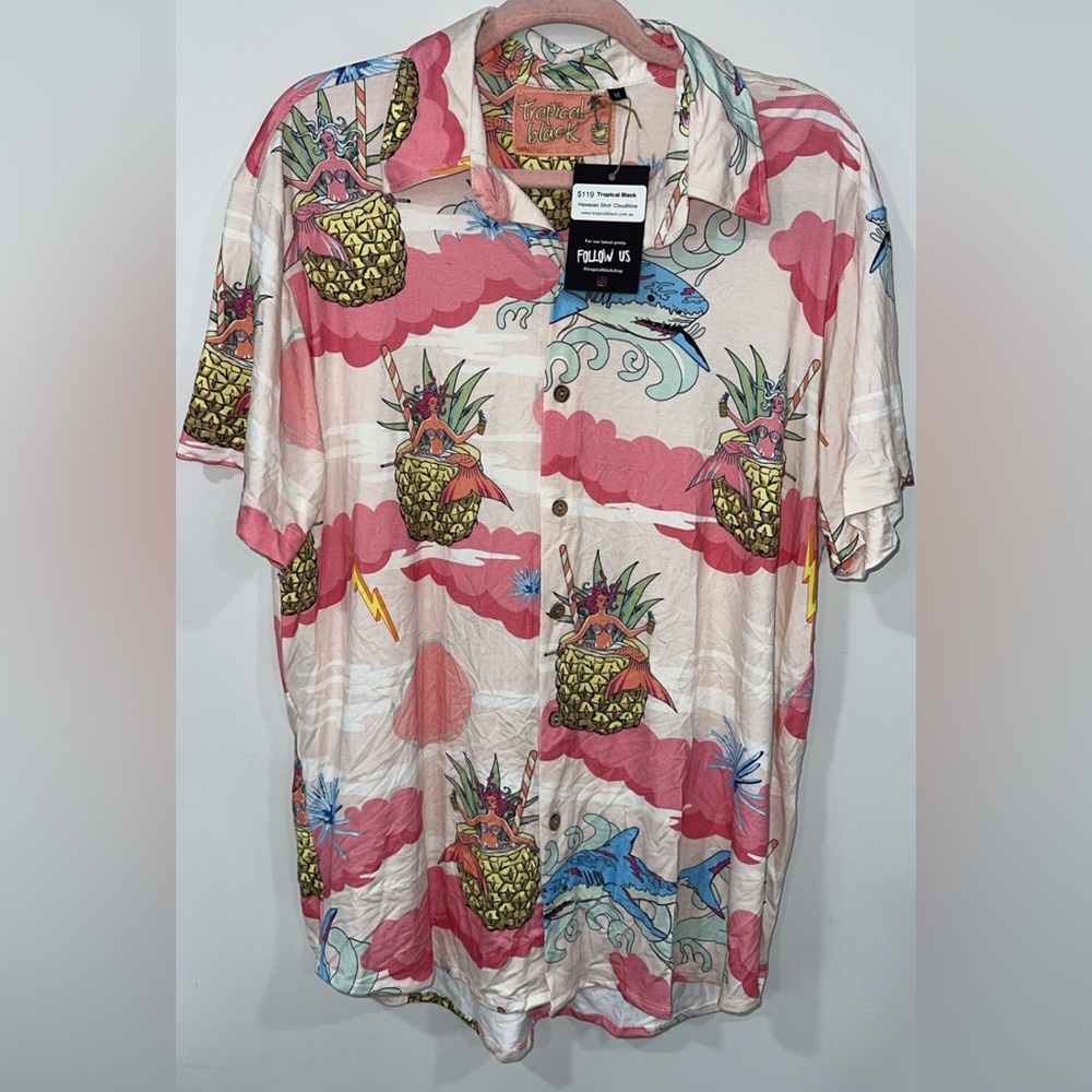 Men's Pineapple Print Casual Shirt - Pink